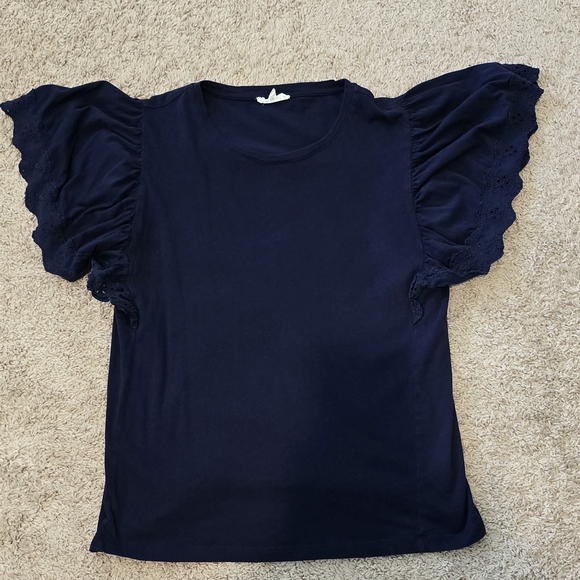 Chic Navy Flutter Sleeve Blouse - Picture 1 of 8